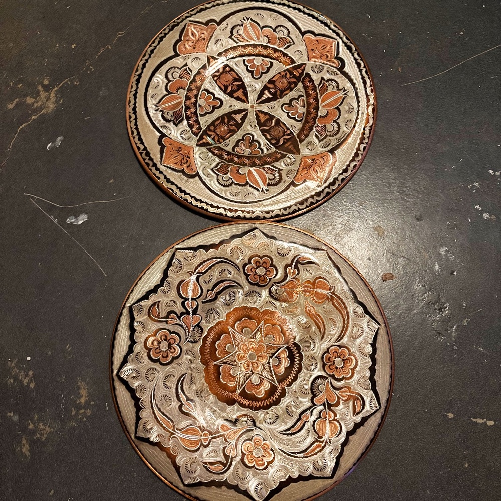 Vintage Turkish Hand-Etched Copper Plate Wall Hangings